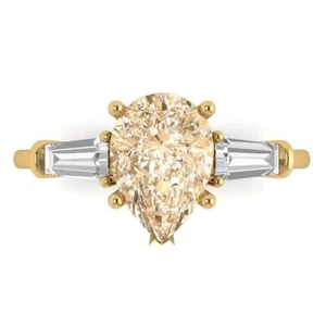 2.5Ct Pear Cut Natural Morganite Three Stone Engagement Ring, 14K Yellow Gold - Picture 1 of 11
