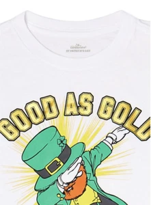 Saint Patrick's Day Boys White Leprechaun Good As Gold Metallic T-Shirt NWT - Photo 1/6