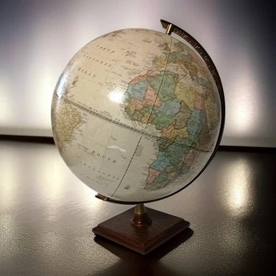 George F Cram Globo Clásico Beige Mapa de la Tierra De Colección Soporte de Madera Giros para Educación en el Hogar Foto 1 de 4