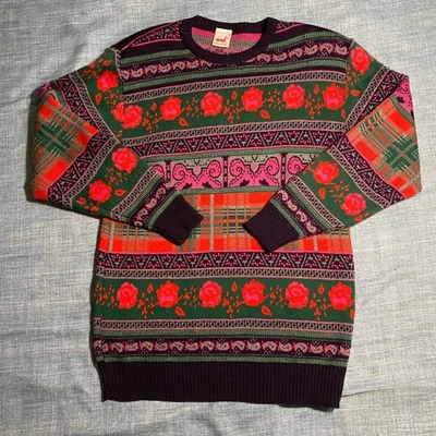 Mondi 复古玫瑰格子针织毛衣西德制造 36 码 — 第 1/4 张图片