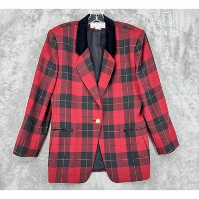 Blazer vintage Rena Rowan para mujer 10 cuadros terciopelo ribete preppy academia náutico Foto 1 de 4