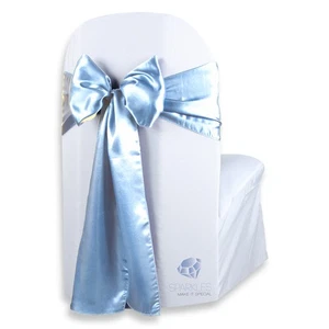 100 pcs Satin Chair Cover Bow Sash 108"x8" - Light Blue - Wedding Party wf - Picture 1 of 5