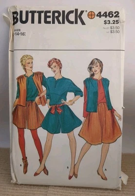 Butterick 4462 Vest Top Culottes Misses Sz 12-16 VTG UNCUT - Image 1 of 4