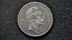 1911-A PRUSSIA - DREI 3 MARK - WILHELM II - .900 SILVER - 1/2 Oz - KM# 527 - Picture 1 of 4