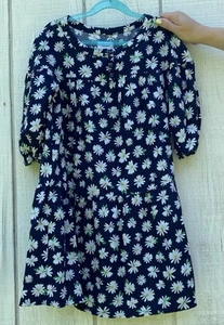 Old Navy Blue Daisy Print Dress Girls Size 8 Casual Longsleeved - Picture 1 of 4