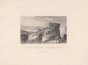 c1850 Rheingrafenstein Bad Münster am Stein Kreuznach Stahlstich-Ansicht - Imagen 1 de 1