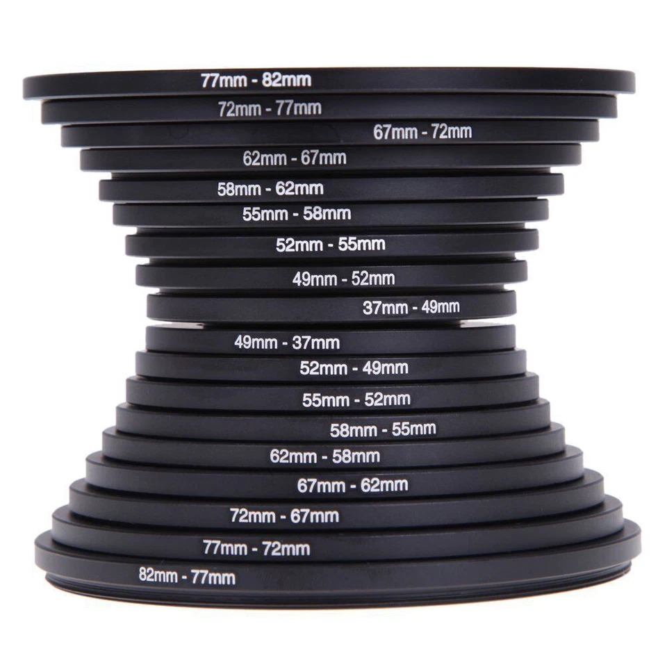 18pcs Camera Lens Filter Adapter Ring Kit 9pcs Step Up Ring & 9pcs Step Down Set - Image 1 of 4