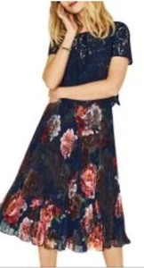 Oasis Navy Red Purple Romance Pleated Floral Lace Top Midi Dress 14 Was £80 READ - Picture 1 of 23