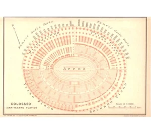 Carta geografica antica Pianta Anfiteatro Flavio ROMA COLOSSEO TCI 1925 Old map - Foto 1 di 6