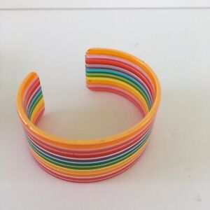 Vintage LEA STEIN?  rainbow art deco CUFF Bangle Bracelet Lucite Early plastic 