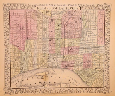 1866 Map, PHILADELPHIA, PENNSYLVANIA Created by S. Augustus Mitchell (12x15)-#04 - Image 1 of 3