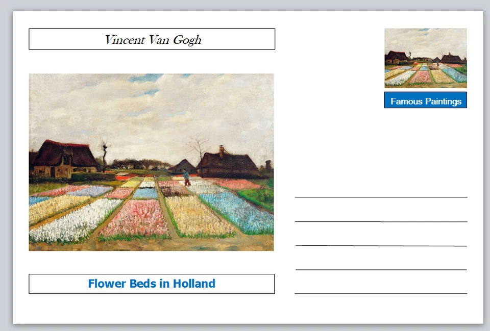 Pinturas famosas - Camas de flores en Holanda por Vincent Van Gogh arte postal Foto 1 de 1