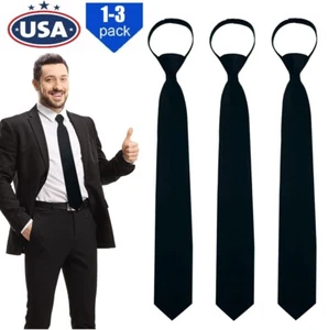 3× Men's PreTied Necktie Black Men Adjustable Office Zipper Neck Tie Gifts 18.9" - Picture 1 of 12
