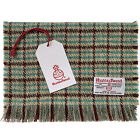 Harris Tweed Fawn with Green & Brown Check Luxury Pure Wool Unisex Fringed Scarf