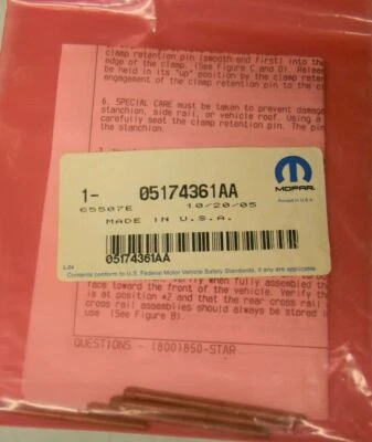 GENUINE MOPAR PIN-PIN LOCK FOR LUGGAGE CARRIER #5174361AA (QTY 4 PINS) - Image 1 of 4