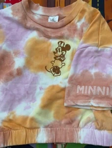 Embroided Minnie Mouse Tye Dye Stitched Pink Women Disney Shirt Crop Top Kawaii - Picture 1 of 4