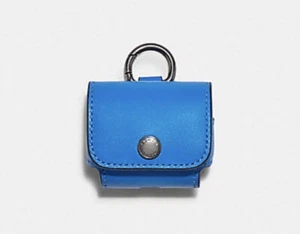 Coach Leather Wireless Earbud Case Bright Blue NWT! - Picture 1 of 4