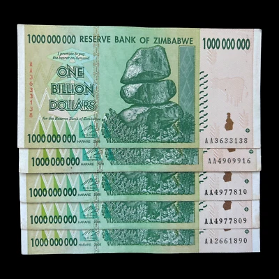 5x Zimbabwe 1 Billion Dollar Bill Banknote Paper Money Currency -Pre Trillion - Image 1 of 2