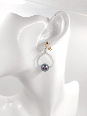 ORECCHINI IN ARGENTO 925 LAMINATO IN ORO GIALLO CON ACQUAMARINA E PERLE - Immagine 1 di 3