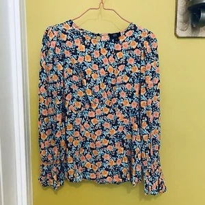 RIVER ISLAND Black Orange Floral Long Sleeve Top / Blouse - Size 8 Petite - Picture 1 of 5
