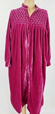 Only Necessities Womens Robe Velour Magenta Plus 18W/20W Smocked Gown Zippered - Image 1 of 4