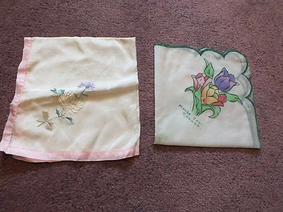 Collectible Ladies Handkerchief Set 2 Silk Embroidered Painted Moose Jaw Canada - Image 1 of 4
