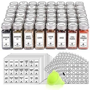 48 Glass Spice Jars With 806 White Spice Labels Chalk Marker And Funnel Complete
