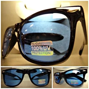 Hombre O Mujer Vintage Clásico 70s Estilo Retro Sol Gafas Negro Marco Lente Azul - Picture 1 of 9