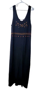 Vintage Avenue Dress Sz 2X Maxi Black Sheer Embroidered Floral 90s Slit Stretch - Picture 1 of 11