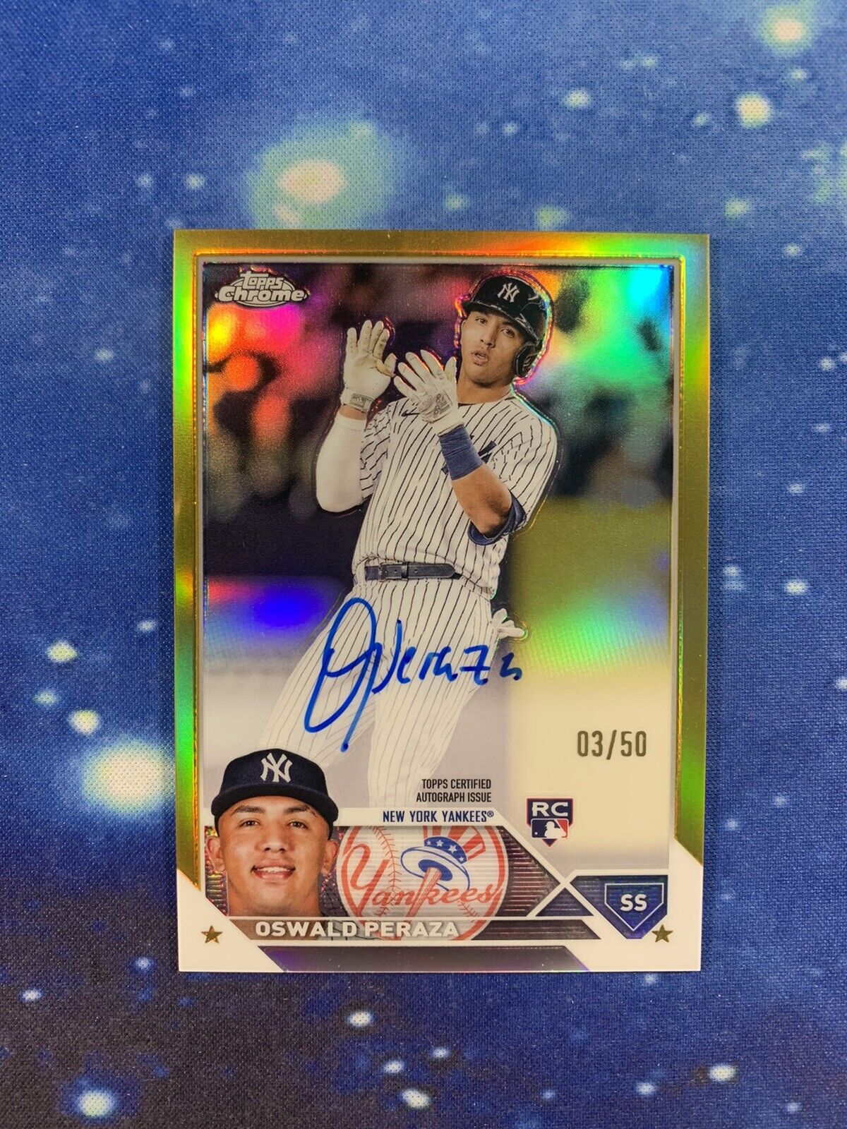 2023 Topps Chrome Oswald Peraza Gold Refractor Auto /50 Rookie RC YANKEES