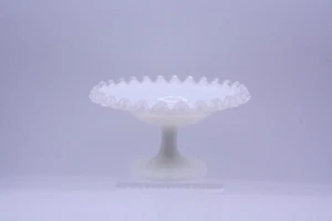Fenton Silver Crest Pedestal Compote Ruffled Edge Glass - Picture 1 of 8