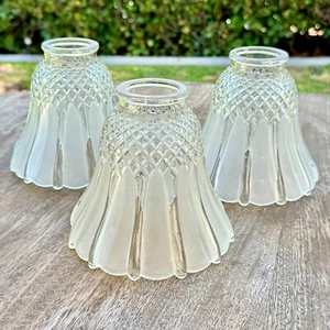 3 Vintage Art Deco Frosted & Clear Glass Lamp Shades 1.5" Fitting - Picture 1 of 6
