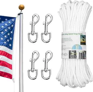 Verbesserte Fahnenstange Seil Clips Kit 100 Fuß, 5/16 Zoll Flagge Fallen Seil mit stabilem Drehgelenk - Bild 1 von 3