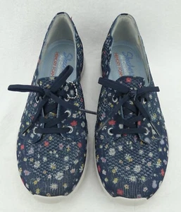 Skechers Women’s Sneakers Memory Foam Scalloped Edge Floral Navy Blue Size 8 EUC - Picture 1 of 8