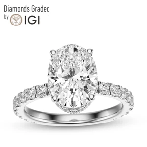 IGI Cert 3.82CT F VS2 Oval Cut Lab Grown Diamond Engagement Ring 14K White Gold - Picture 1 of 4