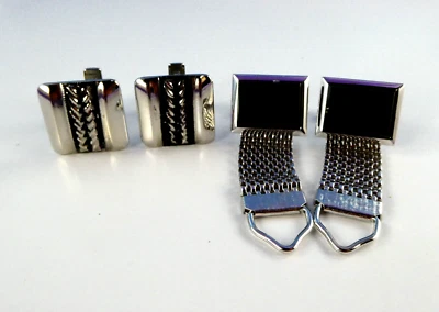 BONITO Juego de 2 Gemelos Plateados Envoltura de Vidrio Negro Alrededor Eslabones CALIDAD Foto 1 de 4