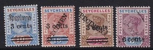 Seychelles 1901 SG37s/40s - 1901 Surcharges SPECIMEN set - MNH & Mounted mint - Picture 1 of 2