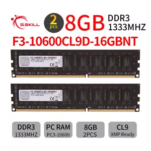 G.SKILL 16GB Kit 2x 8GB DDR3 PC3-10600U 1333MHz 240Pin CL9 Desktop Memory RAM BT - Picture 1 of 5
