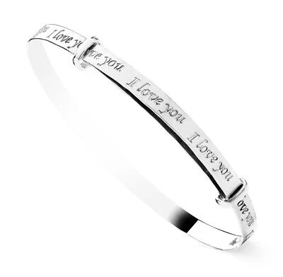 925 Sterling Silver I Love You Ladies Expanding Bangle - 925 Silver - Gift Boxed - Image 1 of 4