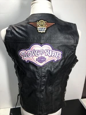 Ladies UNIK motorcycle vest With Harley Davidson Pin And Love To Ride Patch EUC - Image 1 of 4
