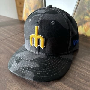 Seattle Mariners Hat Cap New Era Size 7 Black Camo Rare Yellow Trident - Picture 1 of 13