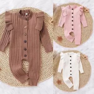 Newborn Baby Boy Girl Romper Jumpsuit Outfit Knitted Hooded Sweater Cute Clothes - Picture 1 of 14