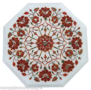 12" Pietra dura Marble Side End Table Top Carnelian Inlay Handmade Work - Picture 1 of 1