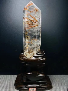 2.6LB Top Natural Rutilated gold Quartz Crystal Wand Obelisk Crystal Reiki Tower - Picture 1 of 4