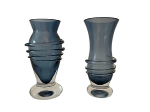 Blown Glass Mini Vases, Pair, Blue 4-1/4" Tall - Picture 1 of 5