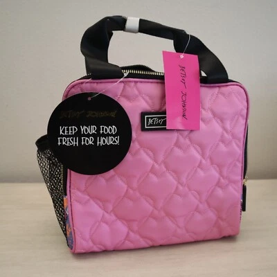 Betsey Johnson TBJ-1286 Pink Multi Heart Insulated Lunch Tote W/Mesh Pouch $58 - Image 1 of 4