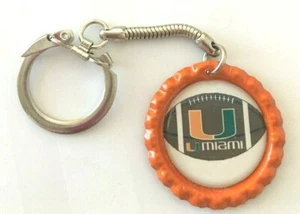 Miami Hurricanes Bottle Cap Keychain on silvertone keyring - Picture 1 of 1