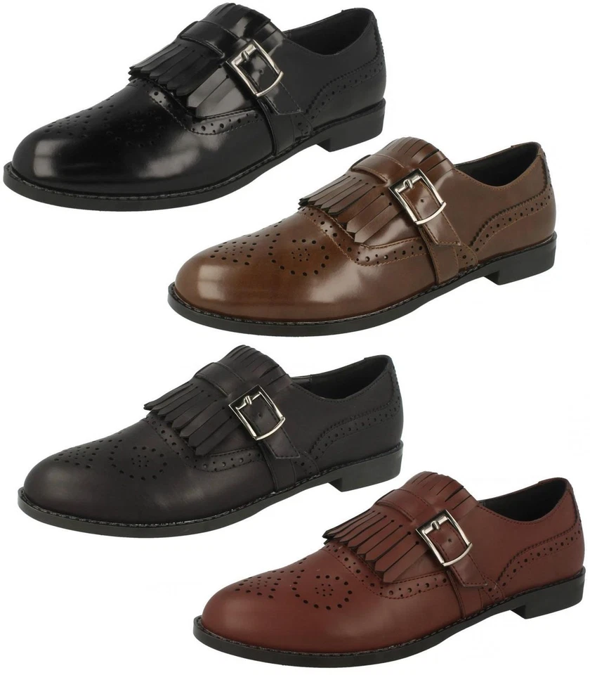 Mujer Negro/Marrón/Rojo Spot On sin Cordones Zapato Oxford Estilo Tallas Ru 3 - - Imagen 1 de 4