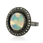 Opal Pave Diamond 18Kt Gold 925 Sterling Silver Ring Women Jewelry
