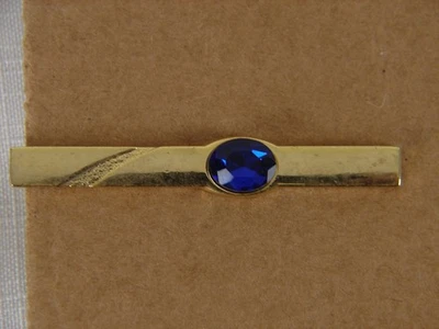 Clip de barra de corbata de piedra azul dorado vintage Foto 1 de 2